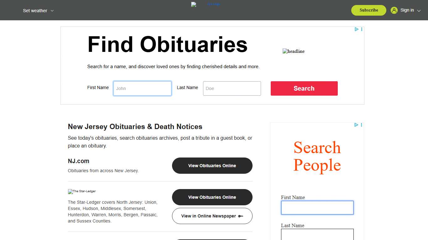 New Jersey Obituaries & Death Notices